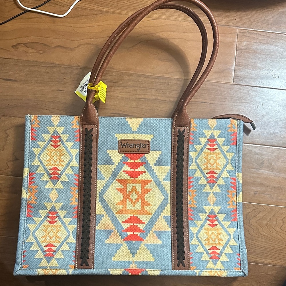Wrangler Blue and Orange Geometric Tote